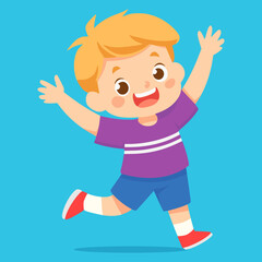 cute boy happy smile jumping pose flat color vector illustration template design