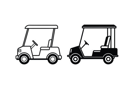 Simplified black and white illustration of two golf carts side by side