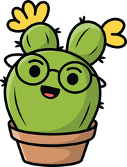 A Sad or Tired Cartoon Cactus Character in a Clay Pot with a Beautiful Pink Bloom, Representing Nature, Gardening, or Funny Emotion Vector Illustration.