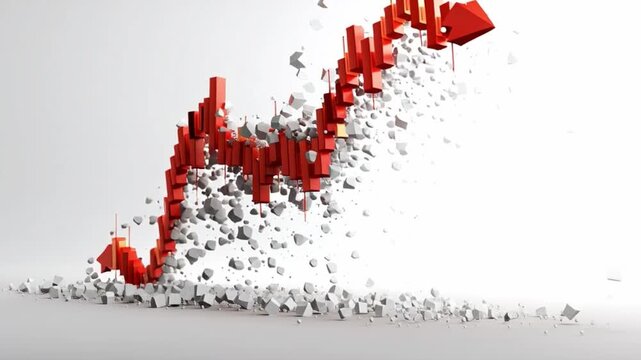 Financial Downturn: A striking visualization of financial decline, with a downward-trending red arrow disintegrating into fragments. The image conveys a sense of instability and economic fragility.