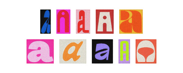 Magazine cutout letter A set, colorful typography tiles on transparent PNG
