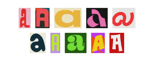 Colorful letter A collage from magazine clippings, isolated transparent PNG
