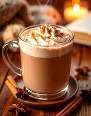 Cozy photos of warm coffee, hot chocolate, and tea