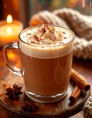 Cozy photos of warm coffee, hot chocolate, and tea