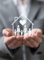 Family home concept person holding transparent house with heart symbol