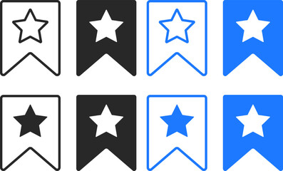 bookmark icon with star symbol. Bookmark icons collection. Save or favorite symbol