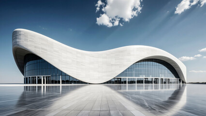 3d rendering of modern streamlined buildings and empty concrete floors