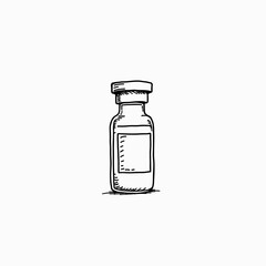 Vaccine bottle in simple line art style with blank label  