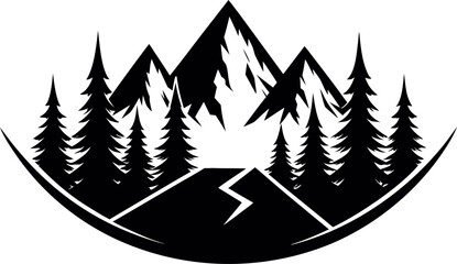 Fototapeta premium Forest and mountain silhouette vector, Adventure camping panorama illustration
