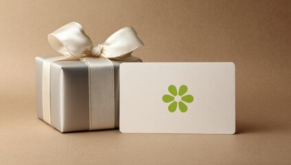 Gift box with ribbon and a gift card for giving