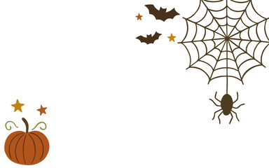 Halloween Illustration with Pumpkin, Spiderweb, Spider, and Bats
