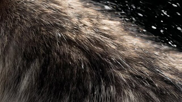 Wolf shaking head with water splashes flying, dramatic wildlife scene representing wilderness, predator survival and cinematic animal portrait in sharp focus.