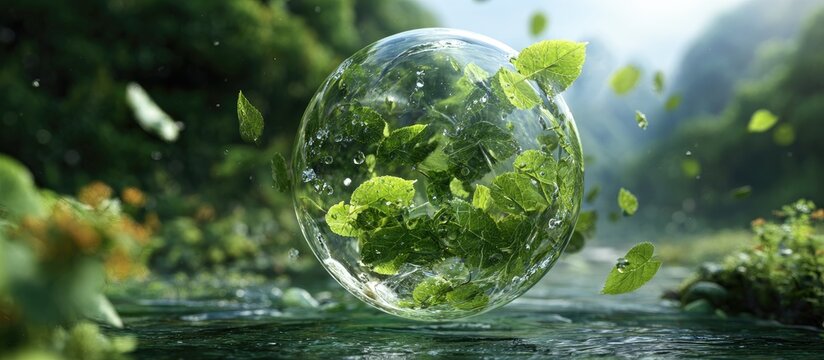 Green sphere with leaves representing nature and environmental themes