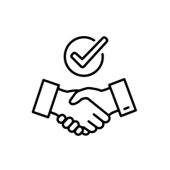 Collaboration and Approval Handshake with Checkmark Line Art Vector Icon