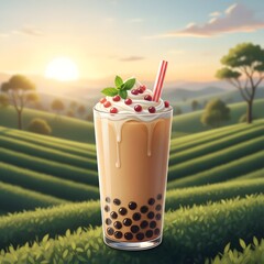 Bubble Tea Drink with Tapioca Pearls