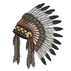 Native American feather headdress isolated on white background
