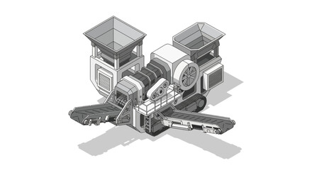 Isometric Illustration of a Large Mobile Rock Crusher Mining Machine