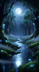 Enchanted Moonlight Forest Path.