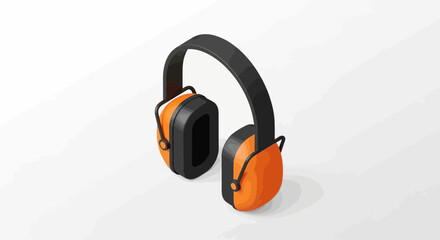 Isometric rendition of orange and black industrial grade earmuffs design