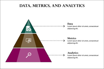 Data, Metrics, and analytics. Infographic template with icons and description placeholder