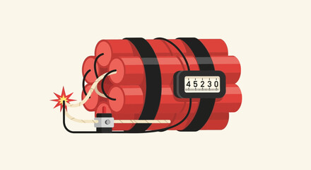 Stylized Dynamite Pack with Countdown Timer in Flat Design Style