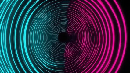 Fototapeta premium Neon rings swirl into dark center