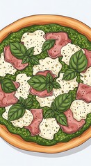 Delicious Pesto Pizza with Mozzarella and Basil.