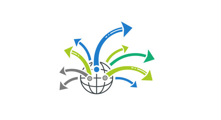 Global network dispersion concept with outward flowing arrows for business expansion strategy