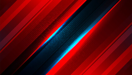 Obraz premium Red and blue diagonal abstract background with glowing light effect and modern geometric style, vector illustration for digital, technology, and futuristic theme.