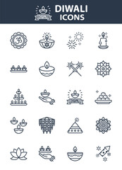 set of diwali icons, india traditional festival