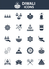 set of diwali icons, india traditional festival