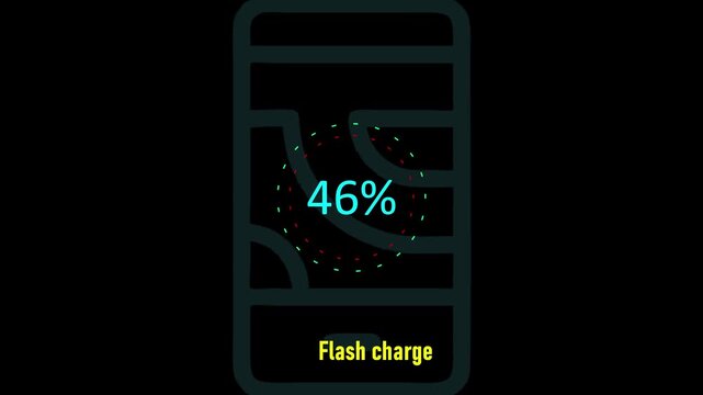 Circle battery charging animation with power icon and percentage numbers. 70% Isolated on black background. Charge Level Icon. Charging Icon. Flat style. charging empty battery icon wk video
