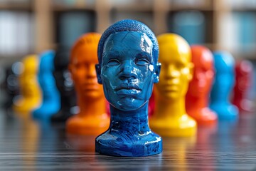 Colorful mannequin heads representing psychology training and diversity