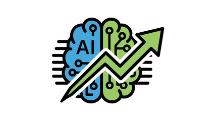 Growing artificial intelligence concept illustration with brain and upward trend line