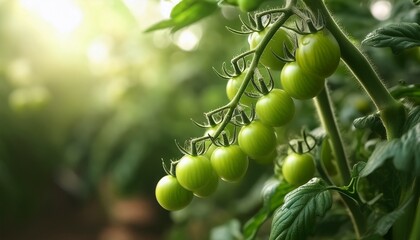Green Cherry Tomatoes On The Tomato Bush
