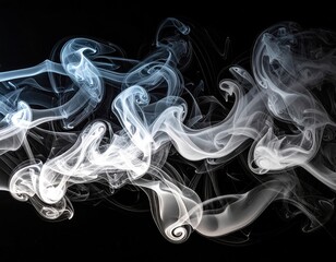 Abstract Smoke Design White and Gray Swirls on Black Background