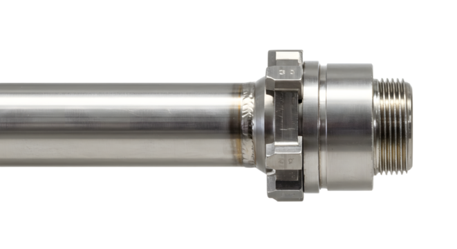 Metal Pipe Fitting Industrial Equipment in Silver Finish on White Background