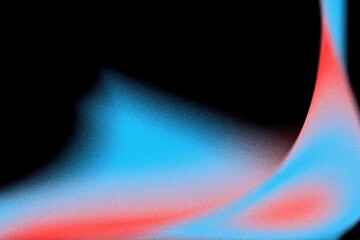 Abstract red and blue glowing light wave with grainy texture and motion blur effect on black background for digital overlay and design