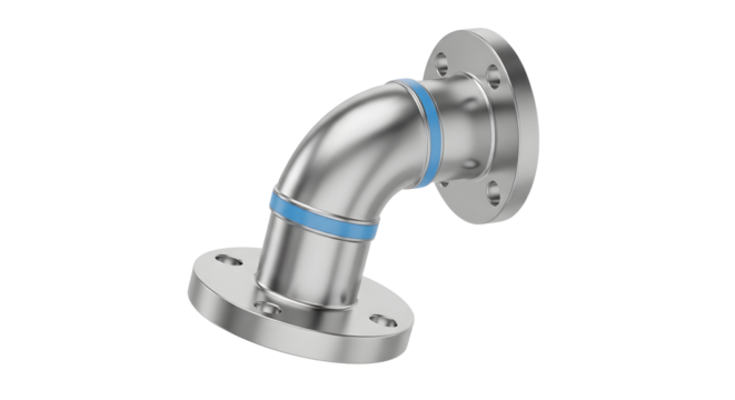Metal Pipe Fitting with Flanged Base Silver Blue Accents Industrial Equipment
