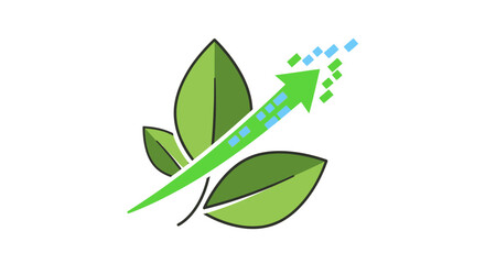 Sustainable growth represented with digital arrow and foliage for innovative businesses