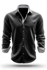 Black shirt with light gray collar and cuffs