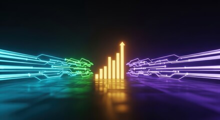 Arrow and chart reflect growth progress technology driving dynamic digital innovation and data success