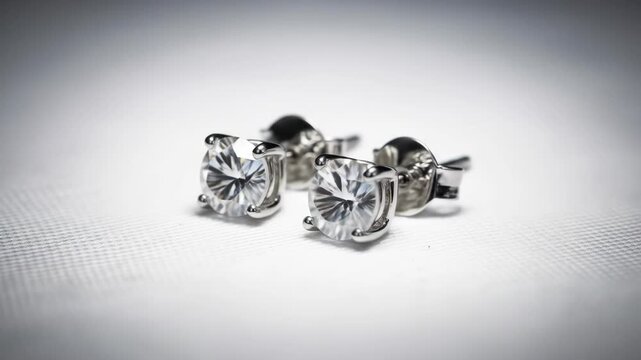 Two diamond stud earrings sparkling, jewelry, luxury, brilliant cut diamonds, elegant fashion, glamour and white background
