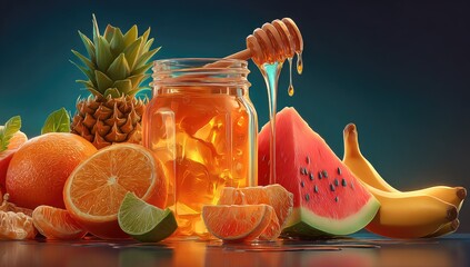 Refreshing fruit drinks with honey drizzle