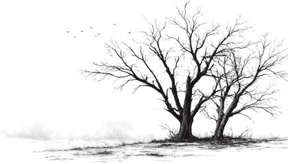 Bare trees in a minimalist landscape