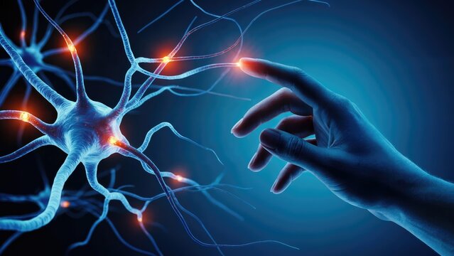 Exploring the brain's neural networks with delicate touch in a futuristic medical illustration concept - Powered by Adobe