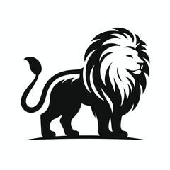 Lion silhouette on a white background with a simple and minimalist flat design using a white background
