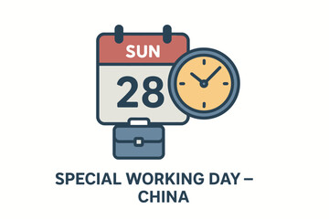 Special Working Day in China – Flat Vector Illustration with Calendar and Clock