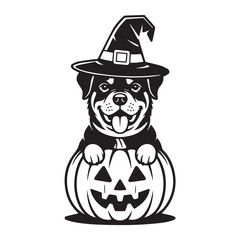  Cute Halloween dog in bat costume holding a Jack-o'-lantern vector silhouette.