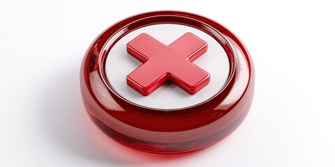 Obraz premium Red glossy x symbol on round button against white background